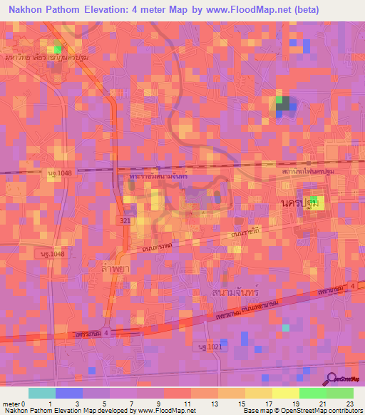 Nakhon Pathom,Thailand Elevation Map