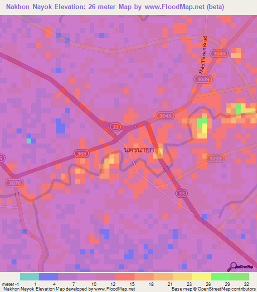 Nakhon Nayok,Thailand Elevation Map
