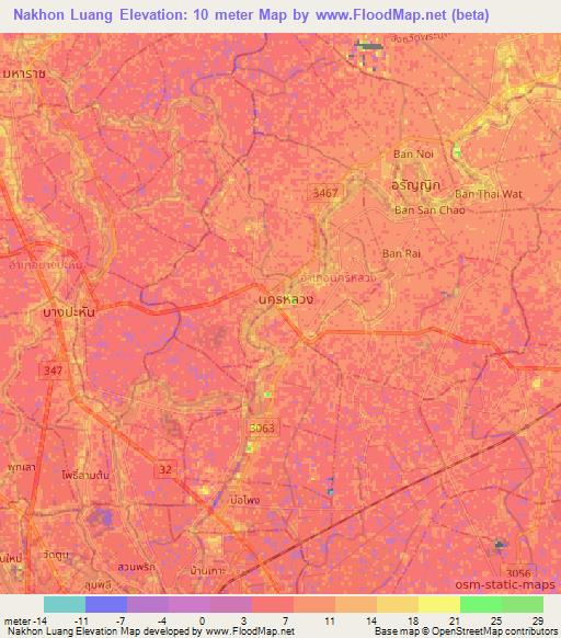 Nakhon Luang,Thailand Elevation Map