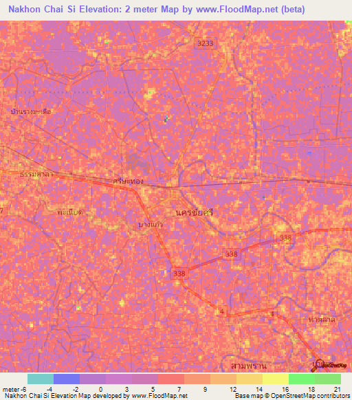 Nakhon Chai Si,Thailand Elevation Map
