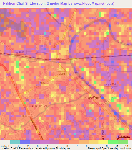 Nakhon Chai Si,Thailand Elevation Map