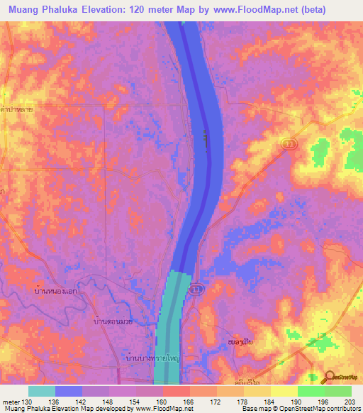 Muang Phaluka,Thailand Elevation Map