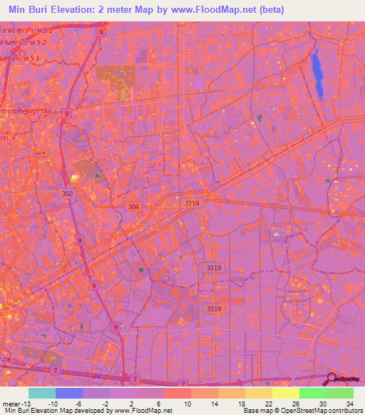 Min Buri,Thailand Elevation Map