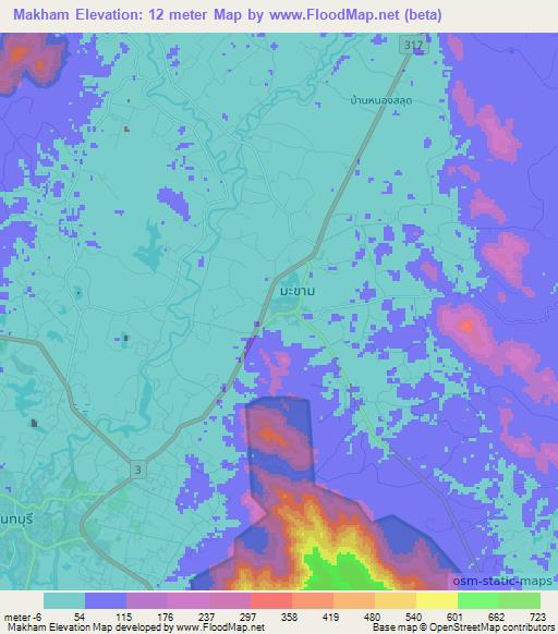 Makham,Thailand Elevation Map