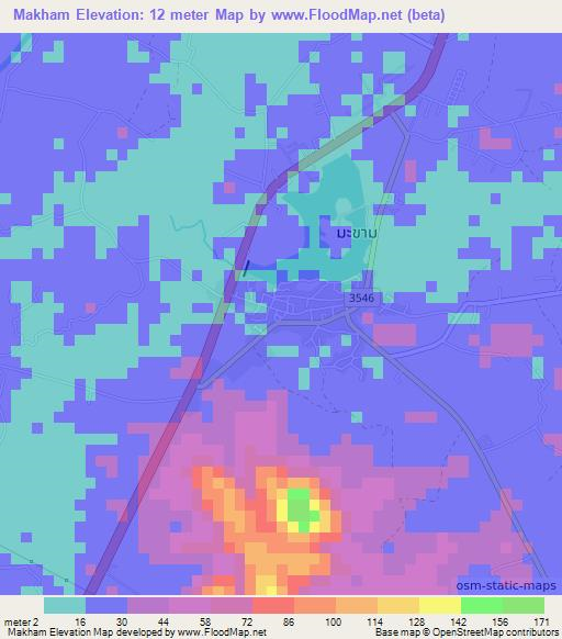 Makham,Thailand Elevation Map