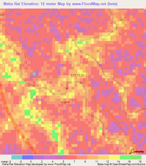 Maha Rat,Thailand Elevation Map
