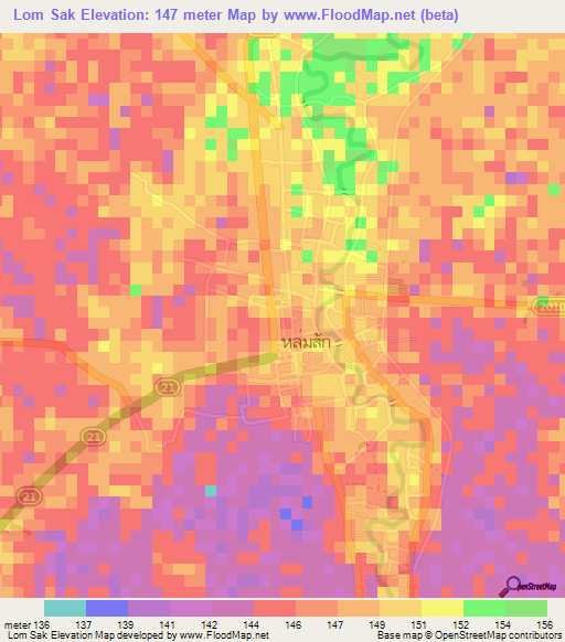 Lom Sak,Thailand Elevation Map