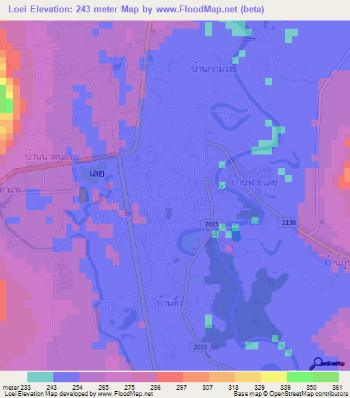 Loei,Thailand Elevation Map