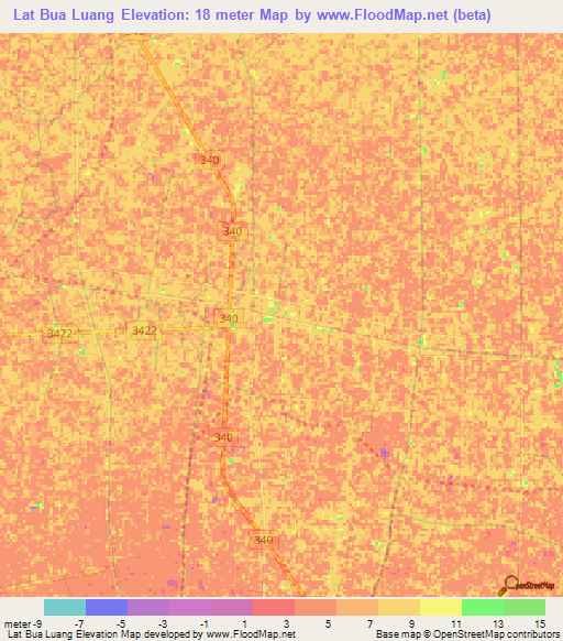 Lat Bua Luang,Thailand Elevation Map