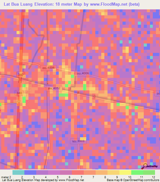Lat Bua Luang,Thailand Elevation Map