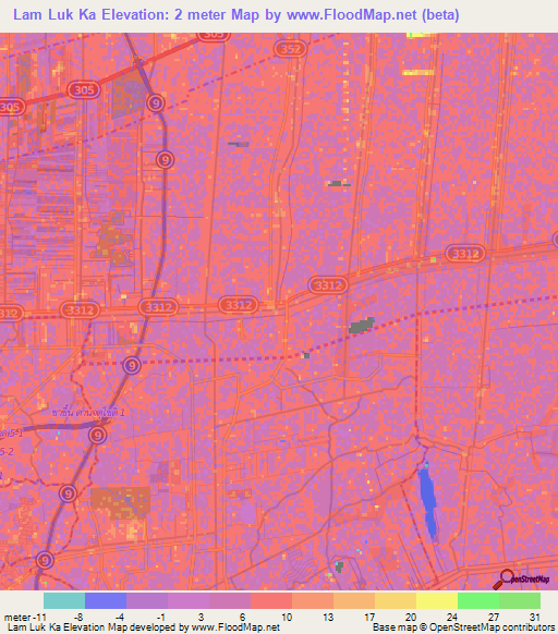 Lam Luk Ka,Thailand Elevation Map