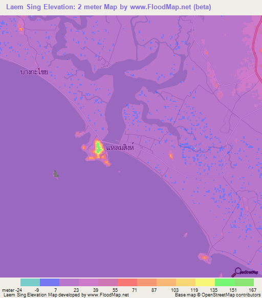 Laem Sing,Thailand Elevation Map