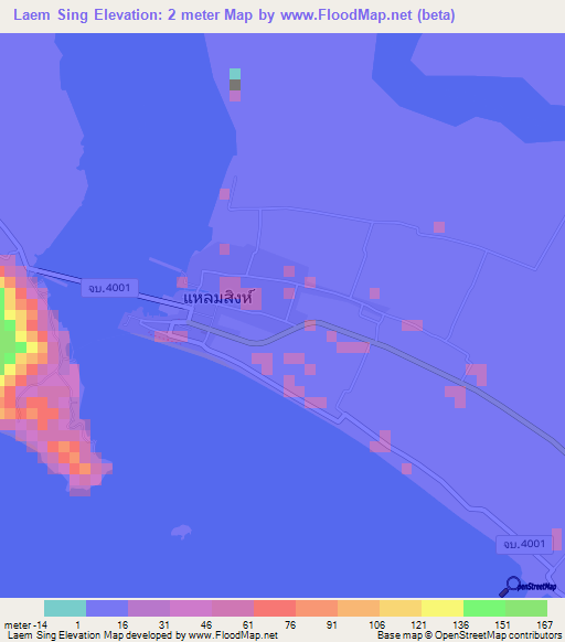 Laem Sing,Thailand Elevation Map
