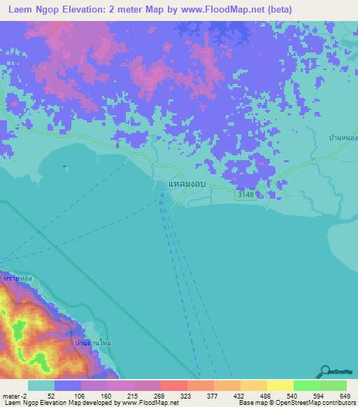 Laem Ngop,Thailand Elevation Map