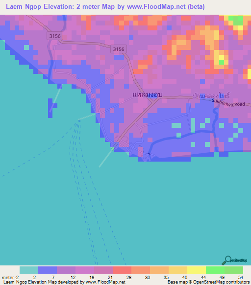 Laem Ngop,Thailand Elevation Map