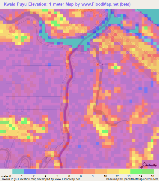 Kwala Puyu,Thailand Elevation Map