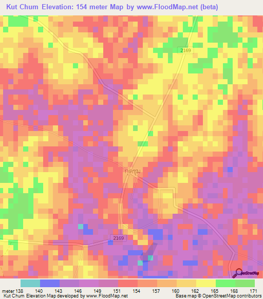 Kut Chum,Thailand Elevation Map