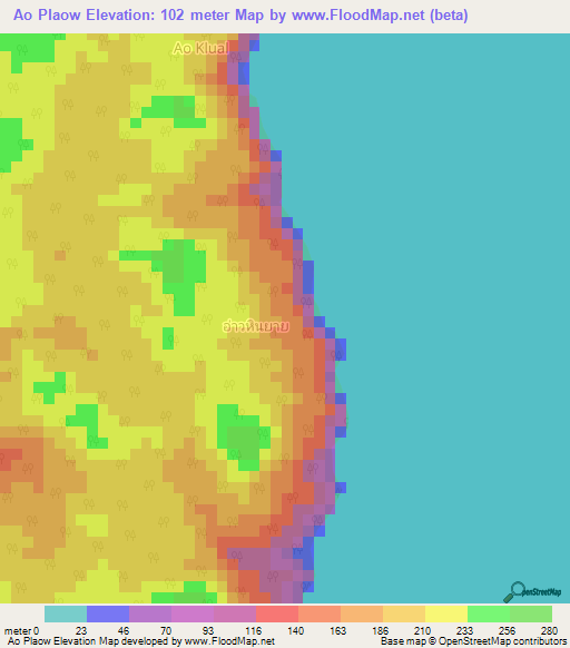 Ao Plaow,Thailand Elevation Map