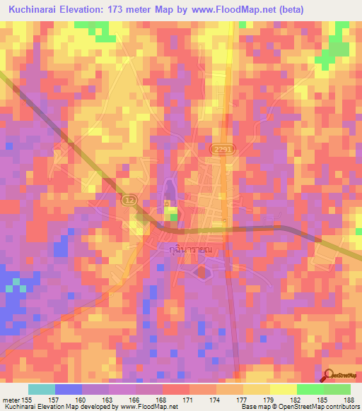 Kuchinarai,Thailand Elevation Map