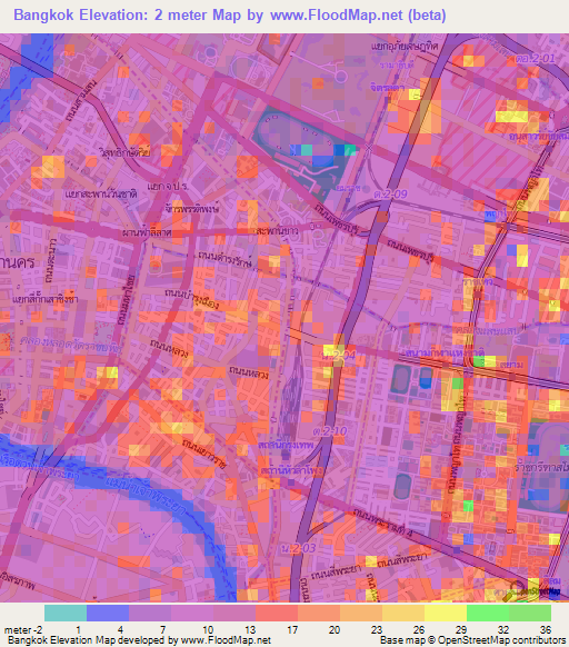 Bangkok,Thailand Elevation Map