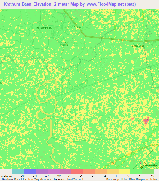 Krathum Baen,Thailand Elevation Map