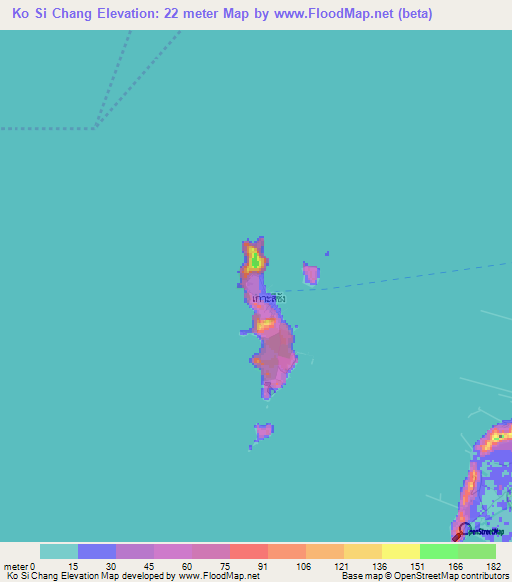Ko Si Chang,Thailand Elevation Map