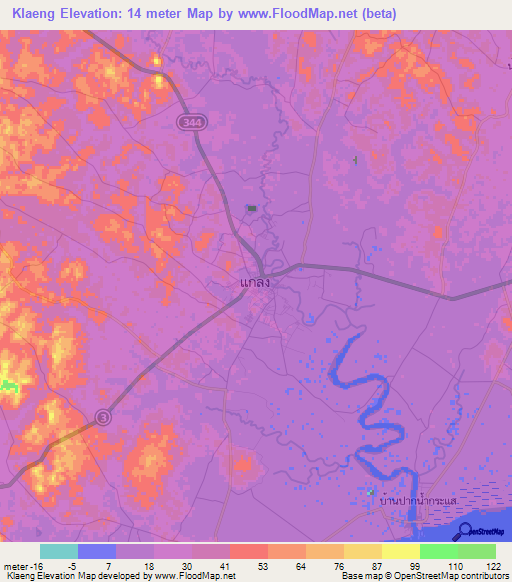 Klaeng,Thailand Elevation Map