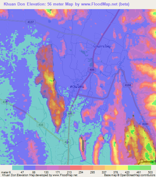 Khuan Don,Thailand Elevation Map