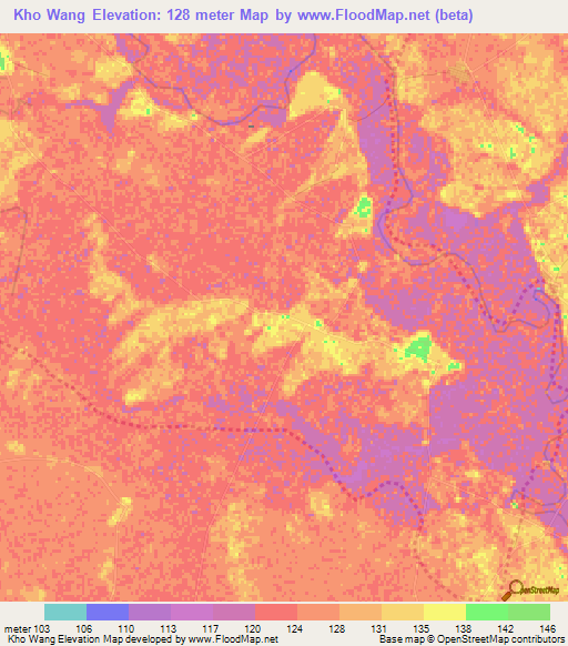 Kho Wang,Thailand Elevation Map