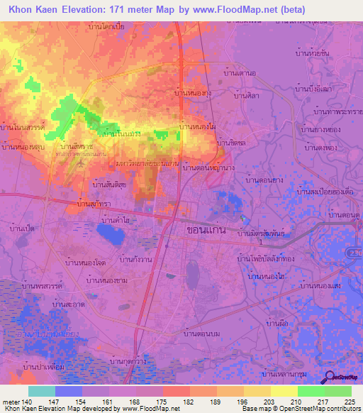 Khon Kaen,Thailand Elevation Map