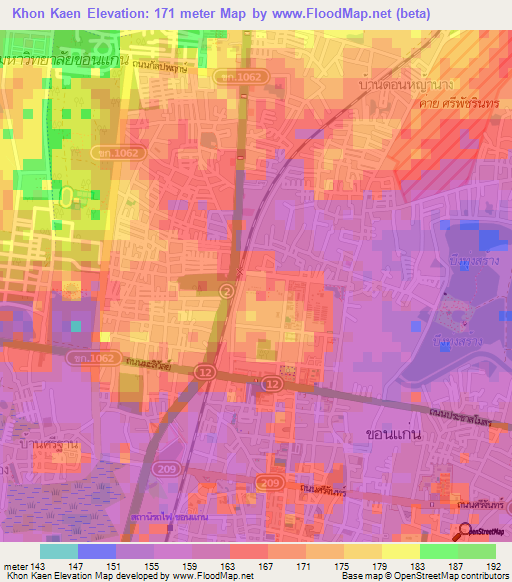Khon Kaen,Thailand Elevation Map