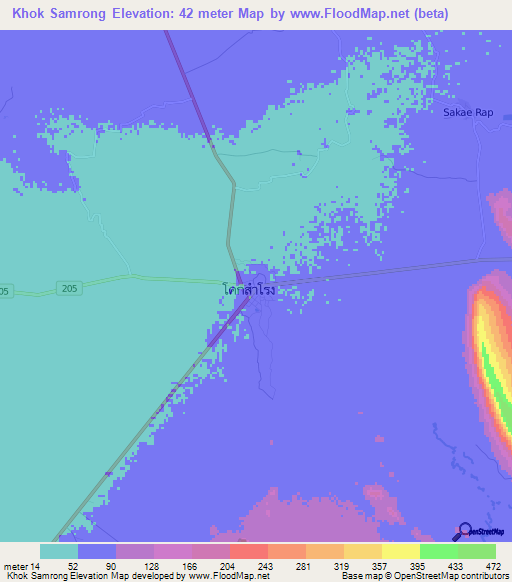 Khok Samrong,Thailand Elevation Map