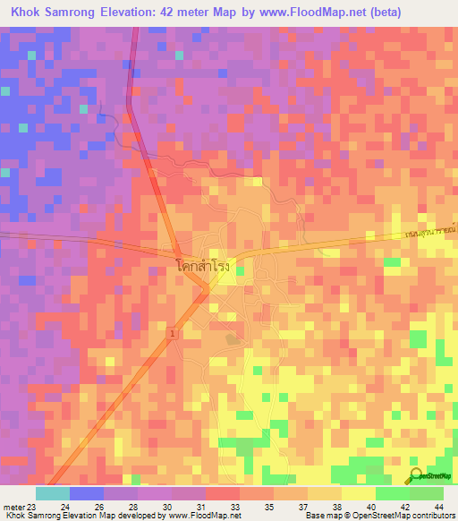 Khok Samrong,Thailand Elevation Map