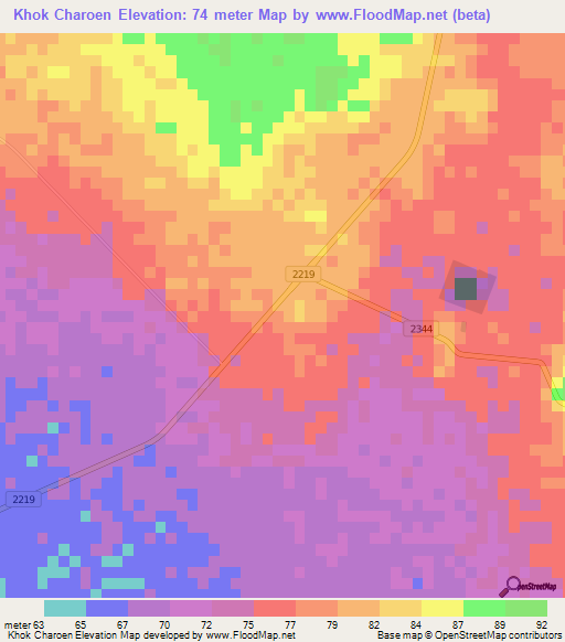 Khok Charoen,Thailand Elevation Map