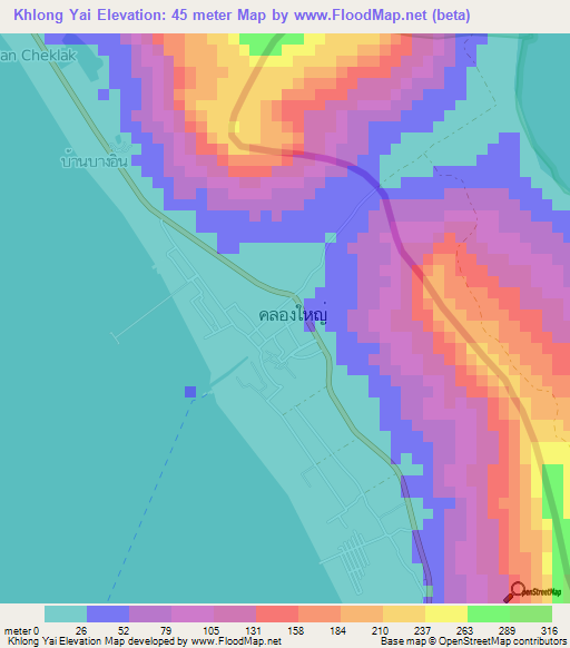 Khlong Yai,Thailand Elevation Map