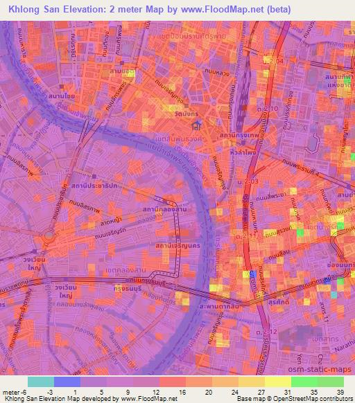 Khlong San,Thailand Elevation Map