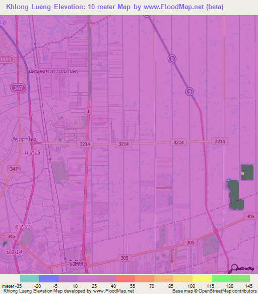 Khlong Luang,Thailand Elevation Map