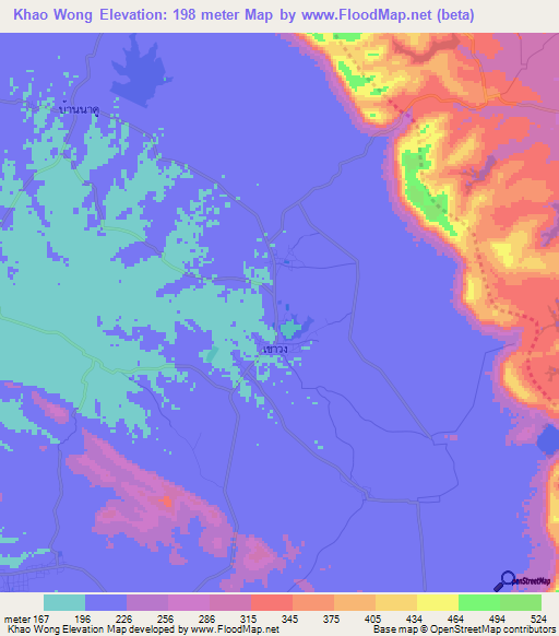 Khao Wong,Thailand Elevation Map
