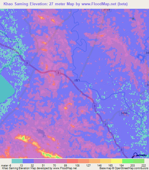 Khao Saming,Thailand Elevation Map