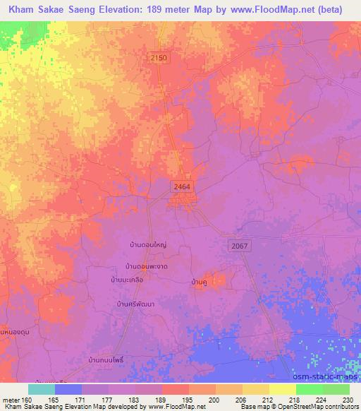 Kham Sakae Saeng,Thailand Elevation Map