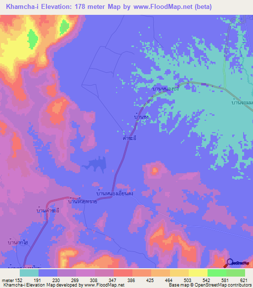 Khamcha-i,Thailand Elevation Map