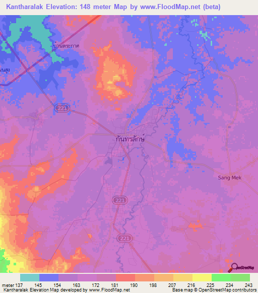 Kantharalak,Thailand Elevation Map