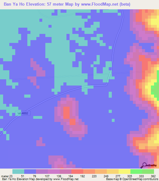 Ban Ya Ho,Thailand Elevation Map