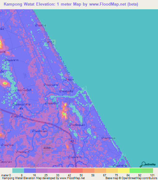 Kampong Watat,Thailand Elevation Map
