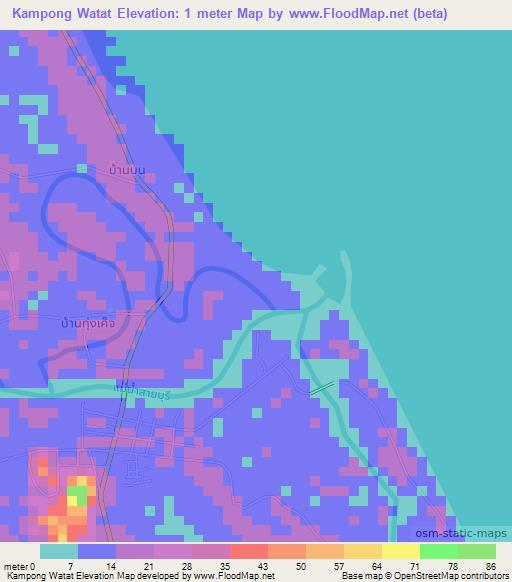 Kampong Watat,Thailand Elevation Map