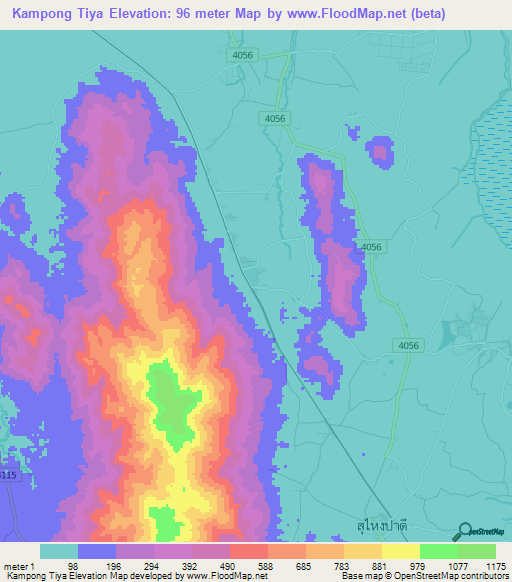 Kampong Tiya,Thailand Elevation Map