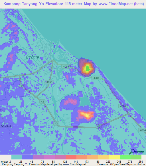 Kampong Tanyong Yo,Thailand Elevation Map