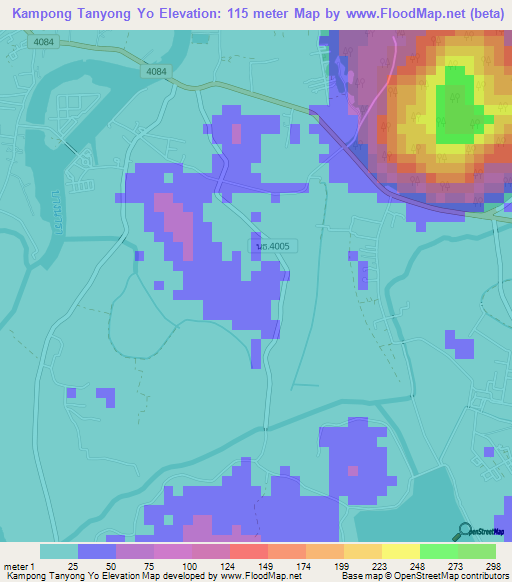 Kampong Tanyong Yo,Thailand Elevation Map