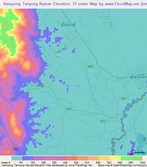 Kampong Tanyong Kamae,Thailand Elevation Map