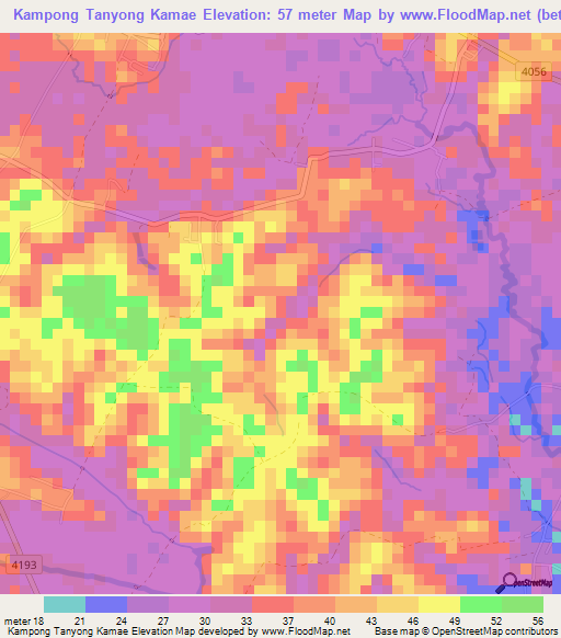 Kampong Tanyong Kamae,Thailand Elevation Map